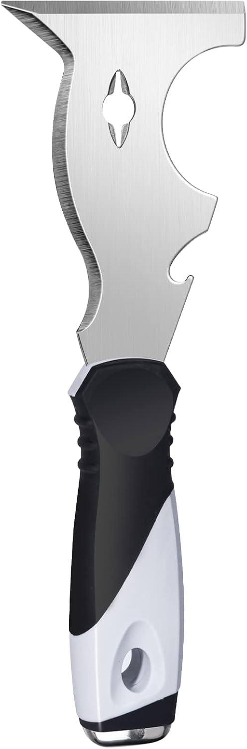 Mister Rui 10 in 1 Putty Knife - Multi Use Painters Tool, Taping Knife, Paint & Metal Scraper with Hammer End, Razor Blade Spackle Tool
