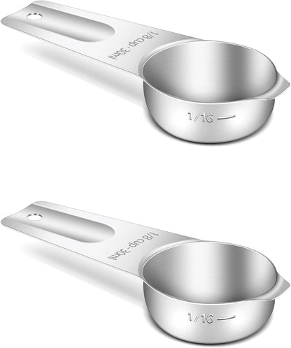 2PCS 1/8Cup (30ml, 1oz) Single Measuring Cup, Stainless Steel Measure Scoop, Metric and US Measurement, Heavy Duty, Dishwasher Safe