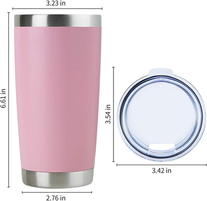 DOMICARE 20oz Stainless Steel Tumbler Bulk with Lid, Double Wall Vacuum Insulated Travel Mug, Powder Coated Coffee Cup, Pink, 8 Pack