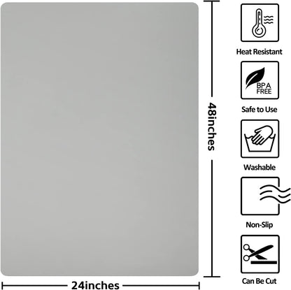 Silicone Mat Heat Resistant Mats for Countertop, Multipurpose Large Silicone Mats for Crafts Kitchen Workbench Size 48x24 inches Thick 2mm,Rolled Package,Grey