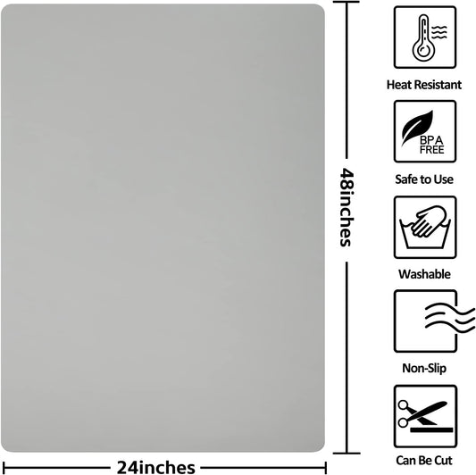 Silicone Mat Heat Resistant Mats for Countertop, Multipurpose Large Silicone Mats for Crafts Kitchen Workbench Size 48x24 inches Thick 2mm,Rolled Package,Grey