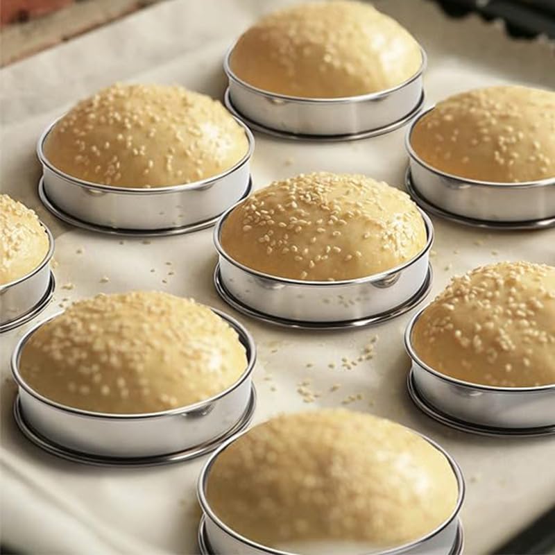 HLMOptimo English Muffin Rings, Stainless Steel Crumpet Rings, 6 Pcs Nonstick Metal Round Ring Molds with Silicone Oil Brush (3.15 inch)