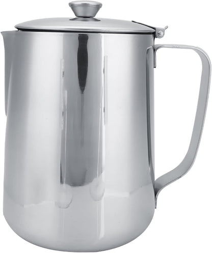 Stainless Steel Milk Frothing Pitcher, Stainless Steel Coffee Cup Mug Milk Frothing Pitcher Jug with Lid for Latte Coffee Art for Office Kitchen with handle(1500ML)