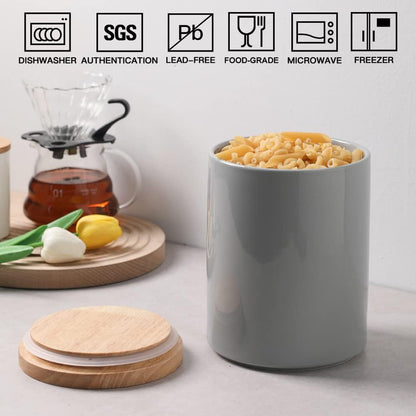 Sweejar Kitchen Canisters Ceramic Food Storage Jar, Stackable Containers with Airtight Seal Wooden Lid for Serving Coffee Bean, Flour, Tea, Cookies and More - 73 Fl Oz(Gray)