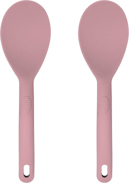 Silicone Rice Paddle Set – 2-Piece Set of Spoon Spatulas for Non-Stick Cookware – Kitchen Tools and Accessories with Comfortable Handles, Heat-Resistant Utensils for Cooking and Baking – Pastel Pink