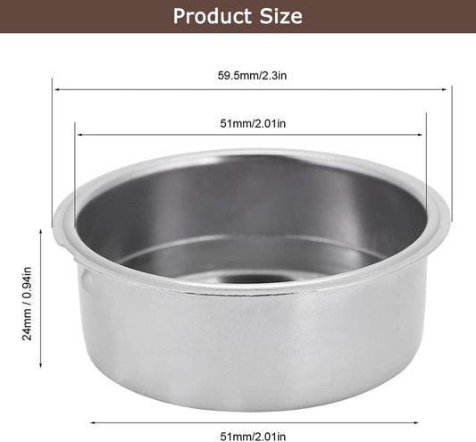 Watris Veiyi Stainless Steel Coffee Filter, Double Cup Coffee 51mm Pressurized Porous Filter, Double Layer Portafilter Basket, Coffee Machine Replacement Accessories