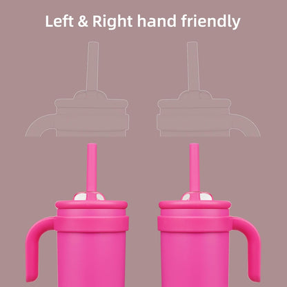 14 oz Tumbler with Side Handle, Insulated Water Bottle with Straw and 2 in 1 Lid, Stainless Steel Cup Travel Coffee Mug for Sports Office Gym,Fuchsia