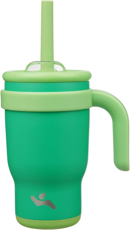 14 oz Tumbler with Side Handle, Insulated Water Bottle with Straw and 2 in 1 Lid, Stainless Steel Cup Travel Coffee Mug for Sports Office Gym,Olive Green