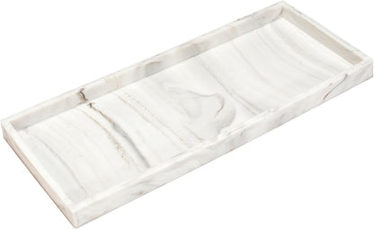 DNC Silicone Bathroom Vanity Tray for Counter, 11.8" Kitchen Sink Soap Tray for Dish Holder Dispenser Countertop Toilet Tank Decor Organizer Marble White