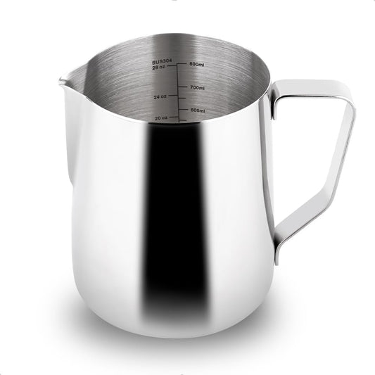 watchget Milk Frothing Pitcher 32oz/900ml - Stainless Steel Frothing Pitcher Espresso Steaming Pitcher Coffee Frother Cup Cappuccino Latte Art Coffee Machine Accessories Milk Jug, Silver