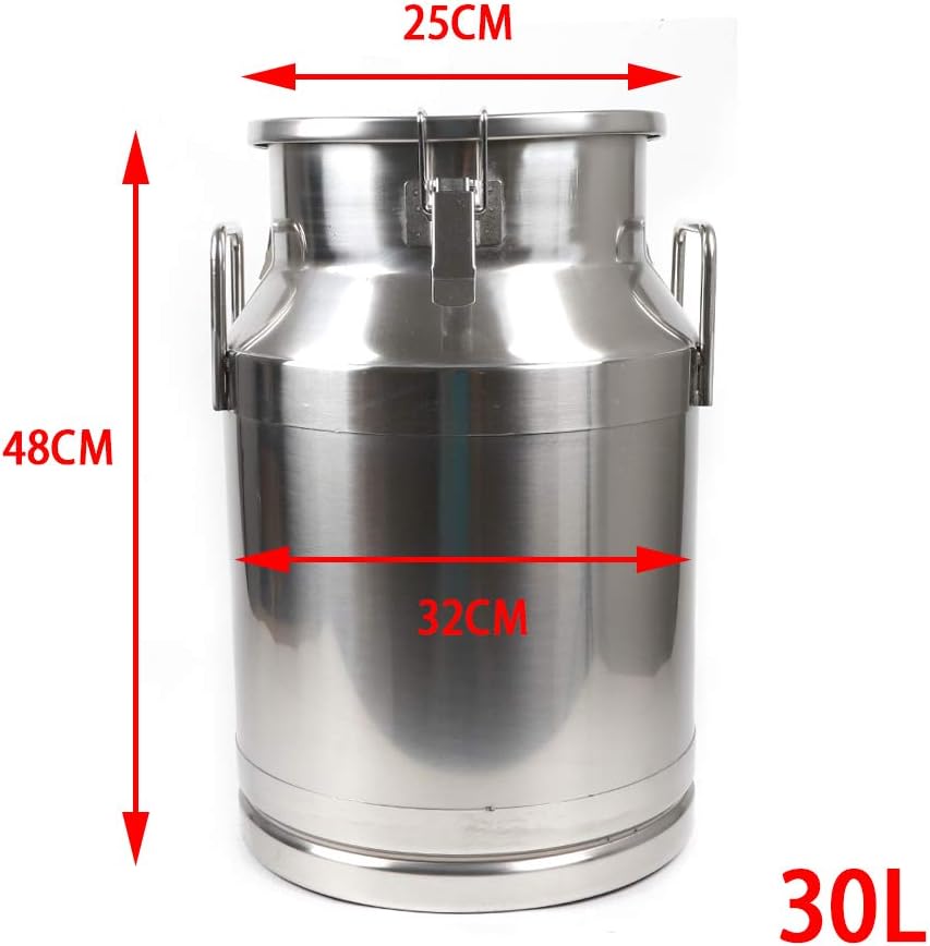 0.04 inch Thickened Stainless Steel Milk Can Large Liquid Container Storage,Stainless Steel Milk Bucket With Sealing Lid and Carry Handle,for Wine, Oil Storage Transport (30L/8 Gal)