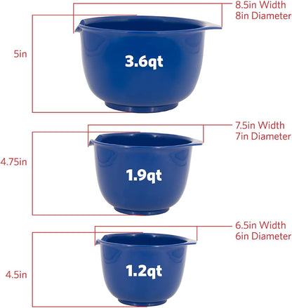 GLAD Mixing Bowls with Pour Spout, Set of 3 Nesting Design Saves Space Non-Slip, BPA Free, Dishwasher Safe Plastic Kitchen Cooking and Baking Supplies, Blue
