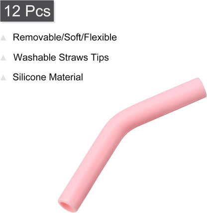 uxcell 12pcs Silicone Straw Tips, Silicone Straw Elbows Tip, Soft Reusable Metal Straw Covers Fit for 8mm/0.31" OD Stainless Steel Straws, Light Pink