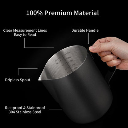 watchget Stainless Steel Milk Frothing Pitcher 20oz/600ml - Espresso Steaming Pitcher for Cappuccino, Latte Art, Coffee Machine Accessories Milk Jug Coffee Frother Cup, Black
