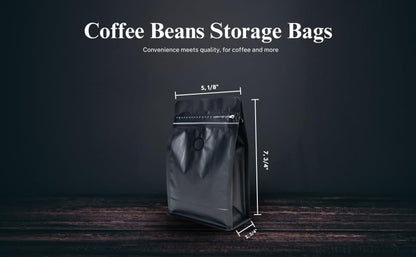 Premium Coffee Bags with Valve (100 pcs, 8 oz) Standing Coffee Beans Storage Bags, Reusable Heat Sealable Side Zipper Pouches, Eco-Friendly Packaging, Perfect for Home and Office - Black