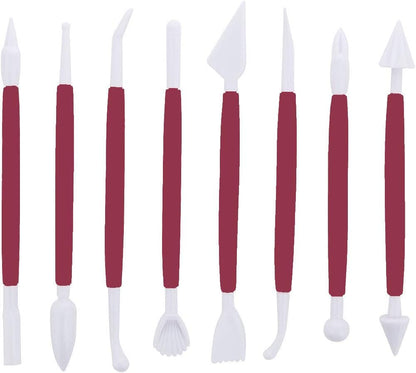 Marshmallow Fondant Cake Decorating Hand Tool 12 Pcs 5 Sets Sugarcraft Gumpaste Icing Smoother Rolling Pin Trimmer Cutter Embosser Flower Scissor Modelling Accessories Supplies Kit Red