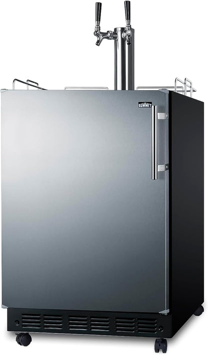 Summit Appliance 24" Wide Beer Kegerator/Refrigerator Combo, Black Interior, Caster Wheels, Residential/Commercial Use (LHD, Beer)