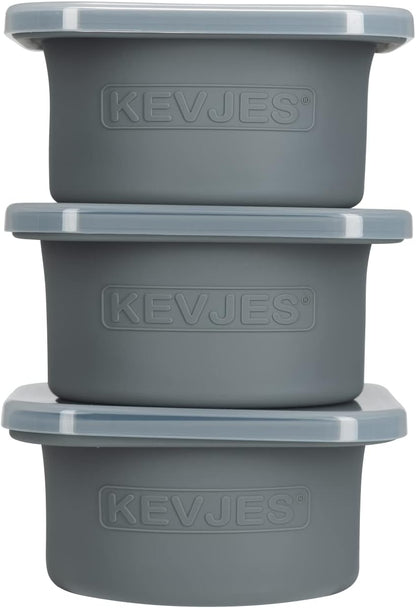 PLUS Large 1000ml Pizza Dough Proofing Boxes for DIY Artisan Pizza, Food Grade Silicone Stackable Containers with Lids. Freezer, Fridge, Dishwasher Safe (3Space Grey Plus)