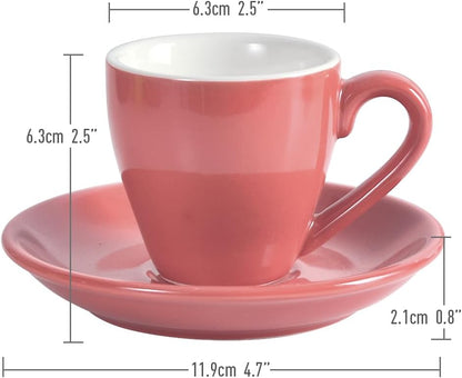 Porcelain Espresso Cup with Saucer And Stainless Steel mini Spoons, Espresso shot Cup, 80ml/2.7Oz, Pack of 2, Pink