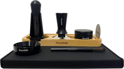 8-Piece Espresso Accessory Set – 53 mm Tools (Fits 54 mm Portafilters) – Tamper Station, Tamper, Distributor/Leveler, WDT Tool, Dosing Ring, Cleaning Brush, Puck Screen & Silicone Mat