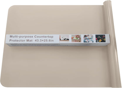 KVK 43.3×25.6in Silicone Mats for Kitchen Counter - Extra Large Silicone Mat Heat Resistant - Glossy Bottom Non Slip - Universal Painting Craft Resin Mat Table Countertop Protector, Camel