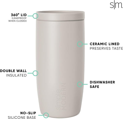 Simple Modern Voyager Signature | 16oz Travel Coffee Mug Tumbler with 360° Lid | Gifts for Women Men | Ceramic-Lined Insulated Stainless Steel Cold Brew Iced Coffee Cup | Marian Blue