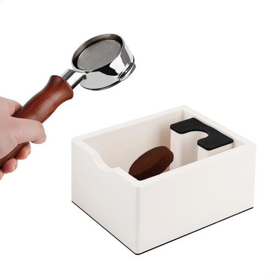 watchget Espresso Knock Box, Coffee Ground Knock Box, Dual Function Storage and Tamping Tool with Non-Slip Base, Made of Durable ABS Plastic, Perfect for Baristas and Coffee Enthusiasts, White