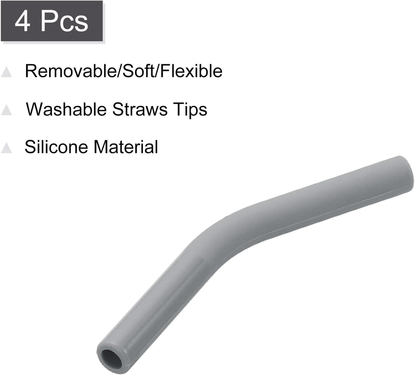 uxcell 4Pcs Silicone Straw Tips, Silicone Straw Elbows Tip, Soft Reusable Metal Straw Covers Fit for 6mm/0.24" OD Stainless Steel Straws, Grey