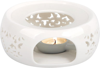 KAYCROWN Teapot Warmer, Ceramic Tea Warmer with Tealight Holder, Teapot Heater for Heating Tea, Coffee, Milk, Tea Light Warmer (White)