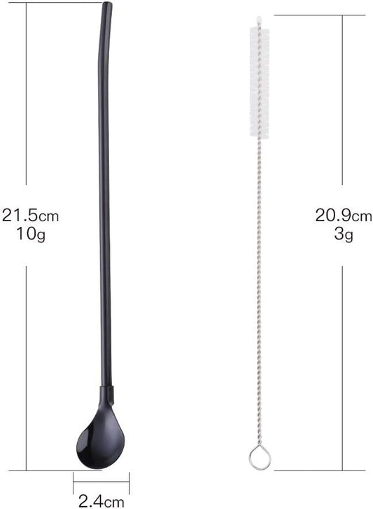 Straws, 8-Piece 8.5inch Black 18/8(304) Stainless Steel Reusable Straws + 2 Brushes