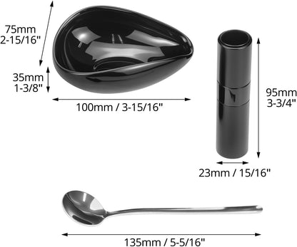 QWORK Coffee Bean Dosing Cup and Spray Bottle Kit - Ceramic Tray with Aluminum Glass Sprayer and Spoon for Baristas and Espresso Enthusiasts