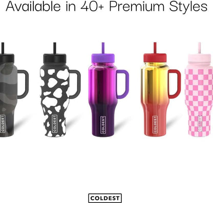 Coldest 40 oz Tumbler with Handle and Straw - 100% Leak Proof Insulated Tumbler with Lid and Straw (3 Lids) - Stainless Steel Tumblers for Women & Men - Cup Holder Friendly Base, 36 oz (All in)