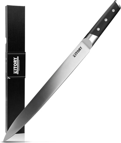 Kitory Slicing Carving Knife -Meat Cutting and BBQ Knife - 12" Brisket Knife for Turkey -Forged German High Carbon Steel- Ergonomic PakkaWood Mirror Finish Handle Design, 2025 Grilling Gifts for Men