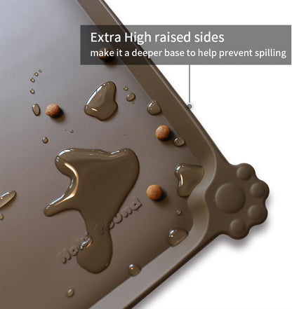 Hoki Found L Silicone Pet Food Mats Tray - Non Slip Dog Cat Bowl Mats Placemat - Pet Feeding Mat - Waterproof Dog Cat Food Mats -Pet Water Mats for Carpet - Coffee