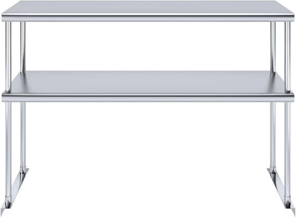 14" x 48" NSF Certified Commercial Stainless Steel Double Overshelf | 18-Gauge Heavy-Duty Kitchen Storage & Organization for Work Tables