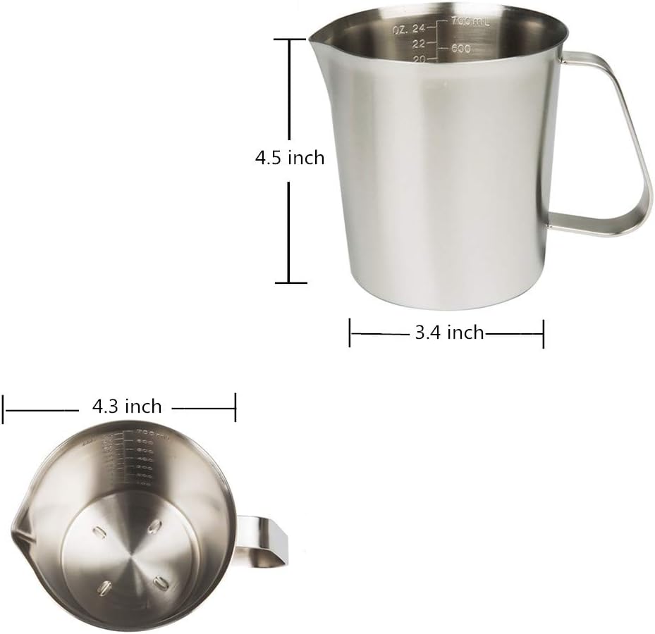 Measuring Cup, Stainless Steel Measuring Cup (24 Ounce/ 0.7 Liter), Milk Frothing Pitcher, Steaming Pitcher, Milk Frothing Cup with Marking with Handle for Espresso Machines, Latte Art