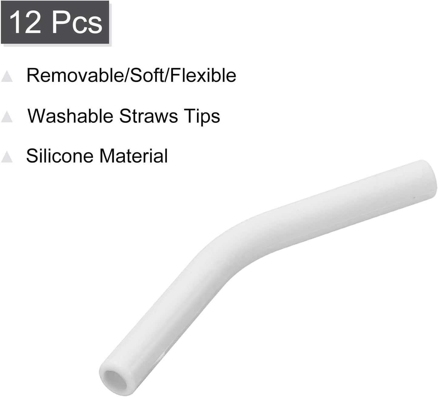 uxcell 12Pcs Silicone Straw Tips, Silicone Straw Elbows Tip, Soft Reusable Metal Straw Covers Fit for 6mm/0.24" OD Stainless Steel Straws, White