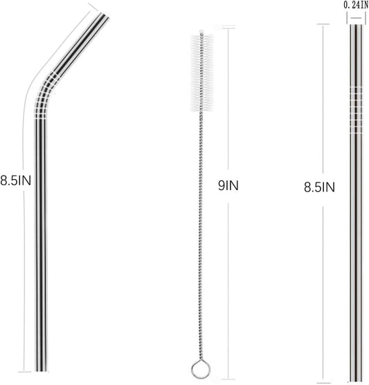 wholesale 25 Piece Set Stainless Steel Straws Long 8.5 Inch Drinking Metal Straws Reusable Drinking Straws for 20 OZ (10 Straight | 10 Bent | 5 Brushes)