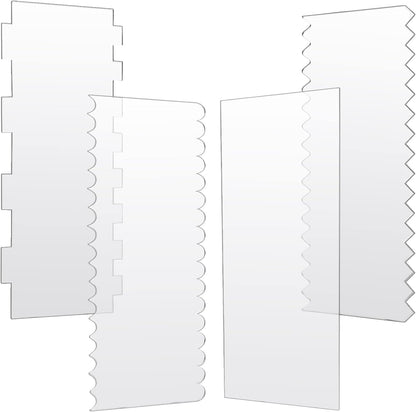 JOERSH 4pcs Acrylic Cake Scrapers Clear Combs Icing Frosting Buttercream Edge Smoother for Mousse Butter Cream Decoration
