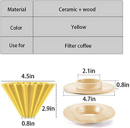 Ceramic Coffee Dripper Pour Over Coffee Maker with Wood Stand Elegant Flower Shape V60 Filter (blue)