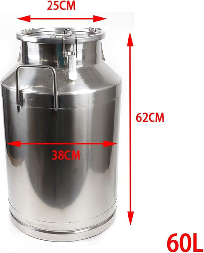1 mm Thickened Stainless Steel Milk Can Large Liquid Container Storage,Stainless Steel Milk Bucket With Sealing Lid and Carry Handle,for Wine, Oil Storage Transport (60L/15.9 Gal)