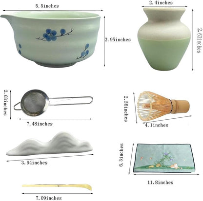 matcha whisk set, including matcha bowl, matcha whisk and stand, sieve, spoon, cloth mat, gift for matcha set(Light green)