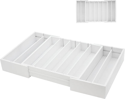 MinBoo Bamboo Drawer Organizer - Expandable K Cup & Pods Holder, Coffee Pod Storage, Tea Organizer, Versatile Kitchen Accessory Organization and Storage,White