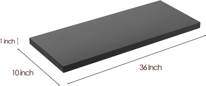 Wall Shelf Set of 3, Black Floating Shelves 36 in W x 10 in D x 1 in H, Wooden Floating Wall Shelf with Invisible Brackets for Living Room/Bedroom/Bathroom/Kitchen Storage and Decor