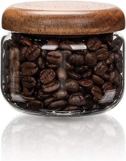 Glass Food Storage Containers With Wooden Lids - Small Coffee Jars - Pantry Organization For Overnight Oats, Cereal, Rice, Candy (10oz(300ml))