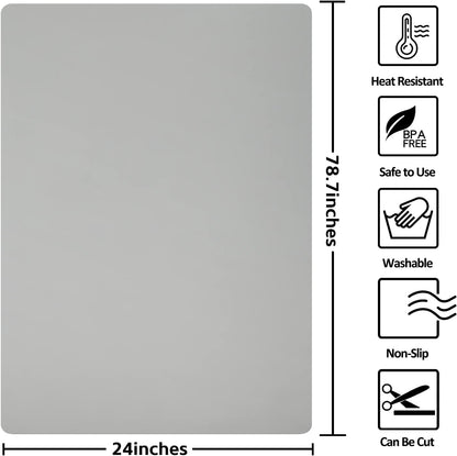 Silicone Mats for Kitchen Counter, Nonslip Silicone Mats for Crafts Countertop Protector Heat Resistant Mat (78.7” x 24” x 0.08”, Grey)