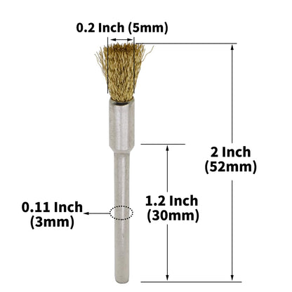 20PCS Brass Wire Brushes - Metal Rust Removal, Cleaning, and Polishing - 5mm Diameter, 1/8″ (3mm) Shaft - Removes Burrs, Dust, and Oxide Layer - Handles Rough Surfaces - Rotary Tool Accessories
