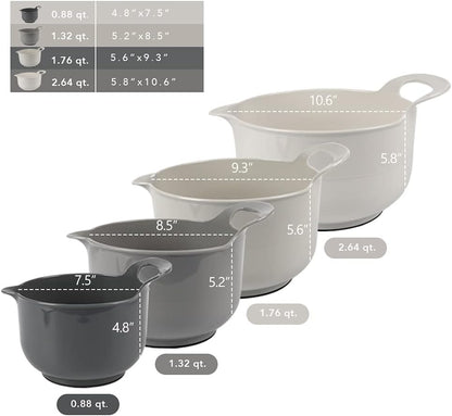 BoxedHome 4 Pack Nesting Mixing Bowl with Pour Spout and Handle, BPA free Microwave & Dishwasher Safe(Grey, 4 Pack with Handle)