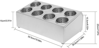 Stainless Steel Flatware Utensil Holder, Commercial 8-Hole Cylinder Silverware Organizer for Countertop Restaurant