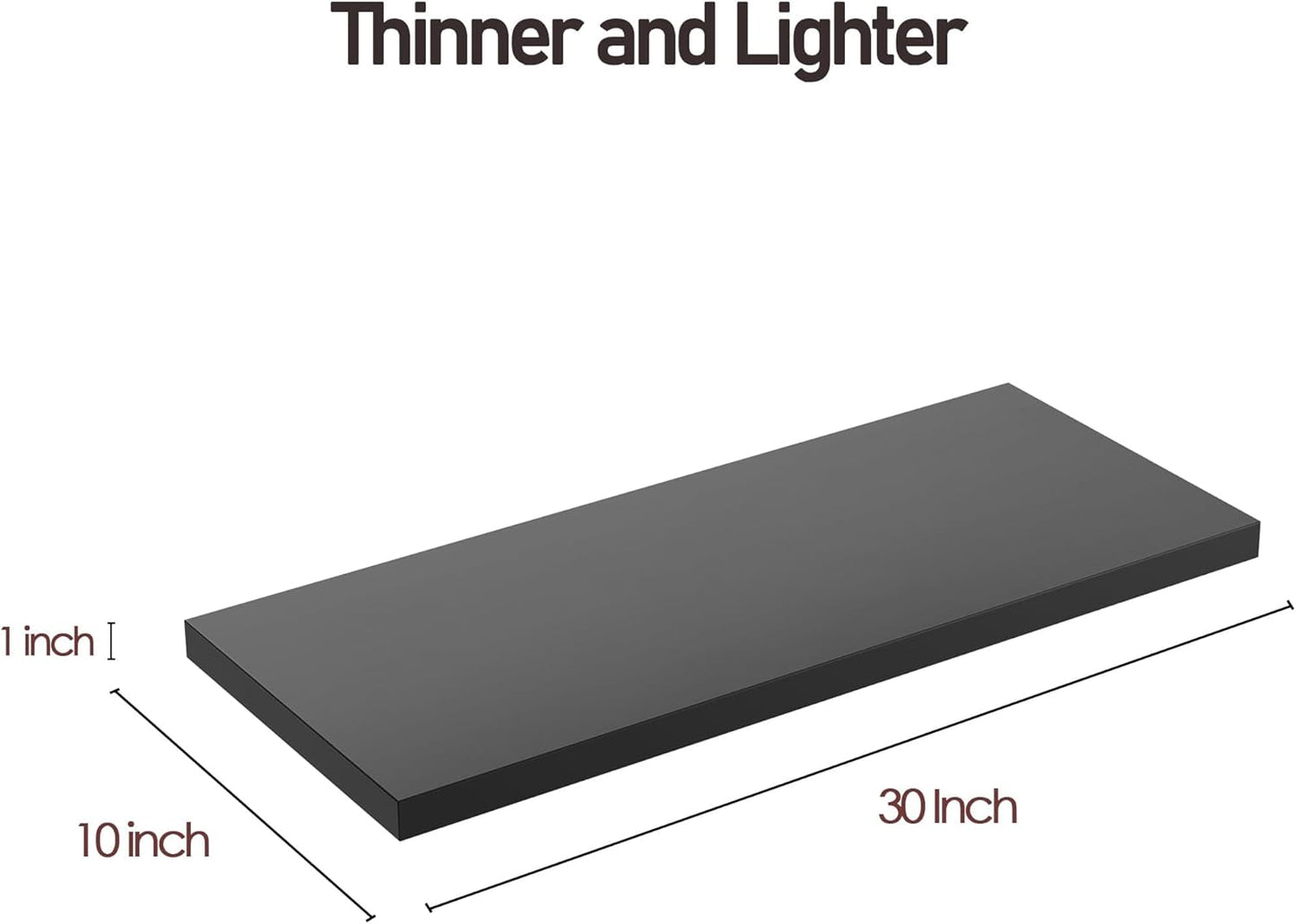 Wall Shelf Set of 1, Black Floating Shelves 30 in W x 10 in D x 1 in H, Wooden Floating Wall Shelf with Invisible Brackets for Living Room/Bedroom/Bathroom/Kitchen Storage and Decor